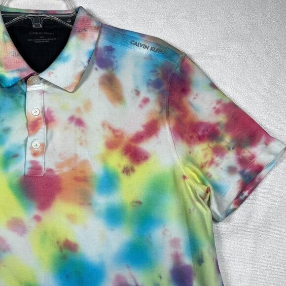 Calvin Klein Tie Dye Polo Shirt Womens LG Short Sleeve 90s - Picture 9 of 15